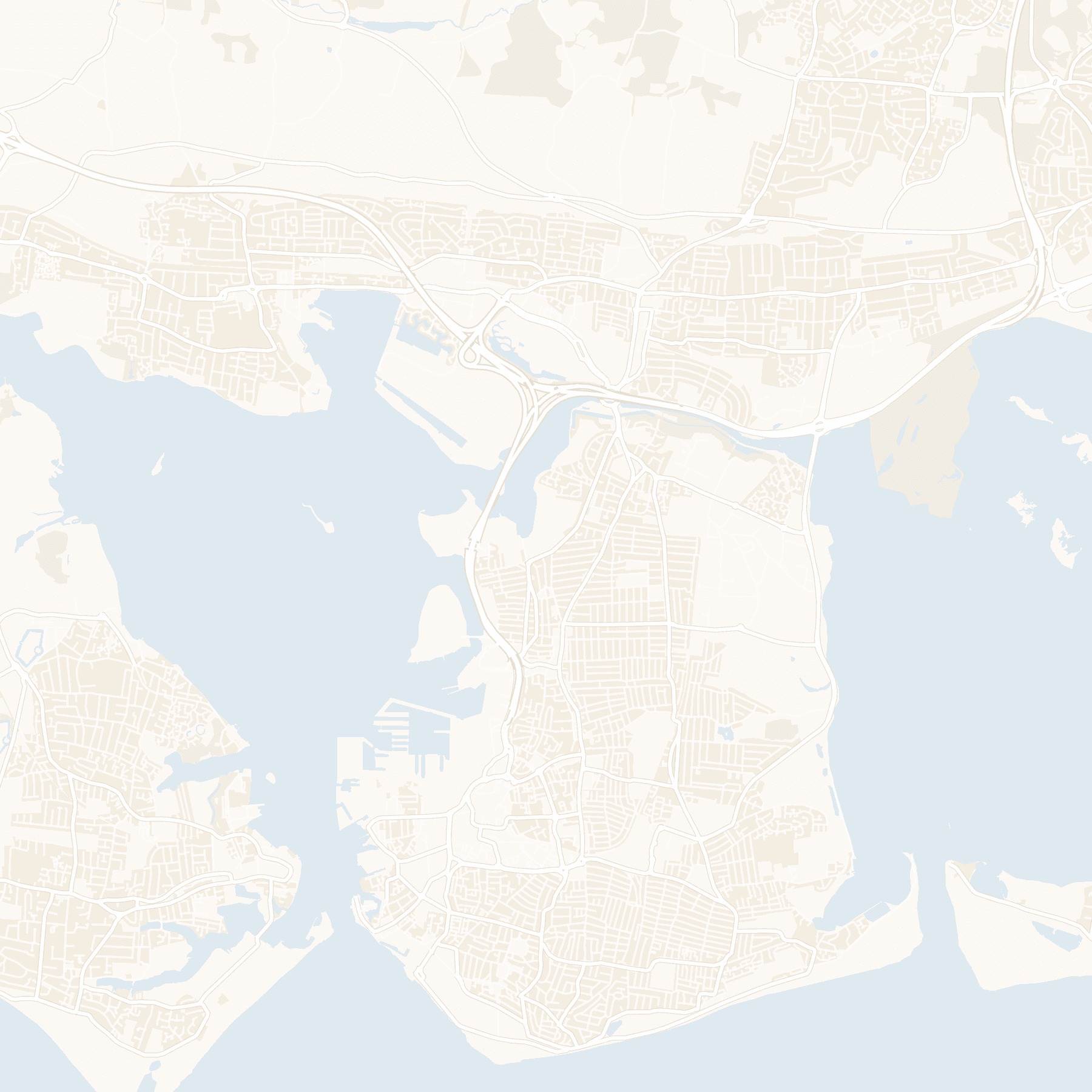 Map of Portsmouth, from Portchester and Cosham in the north to Old Portsmouth and Southsea on the coast